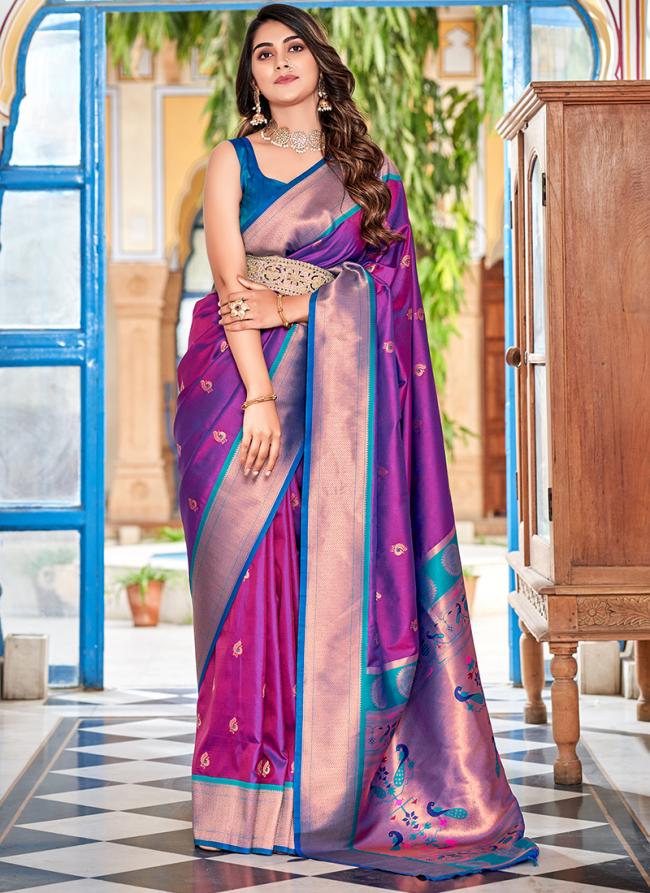 Paithani Silk Magenta Traditional Wear Weaving Saree